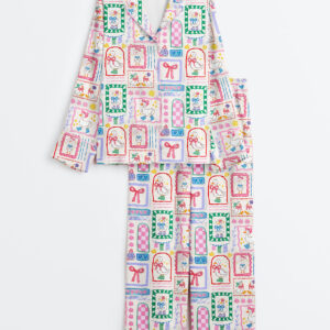 Women's Silly Goose On The Loose Coquette Bows Hand Drawn Cottagecore Preppy Goose Print Long Sleeve Satin Pajama Set