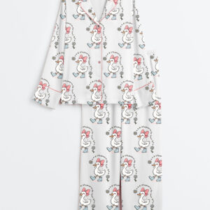 Women's Silly Goose On The Loose Funny Farm Animal Print Long Sleeve Satin Pajamas Set