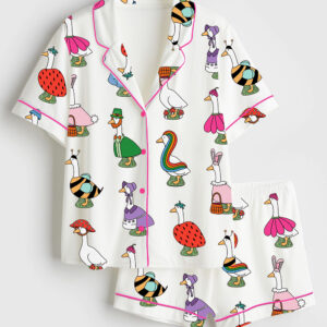Women's Silly Goose Short Sleeve Satin Pajamas Set