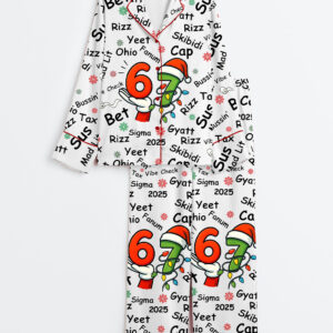 Womenâ€™s Six Seven Meme Gen Z Slang Funny Teenager Meme Long Sleeve Silky Satin Pajama Set