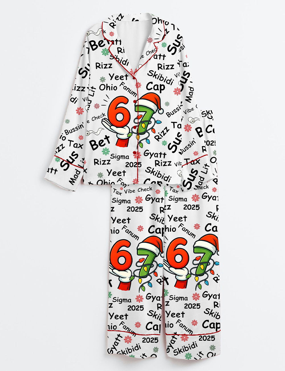 Women's Six Seven Meme Gen Z Slang Funny Teenager Meme Long Sleeve Silky Satin Pajamas Set