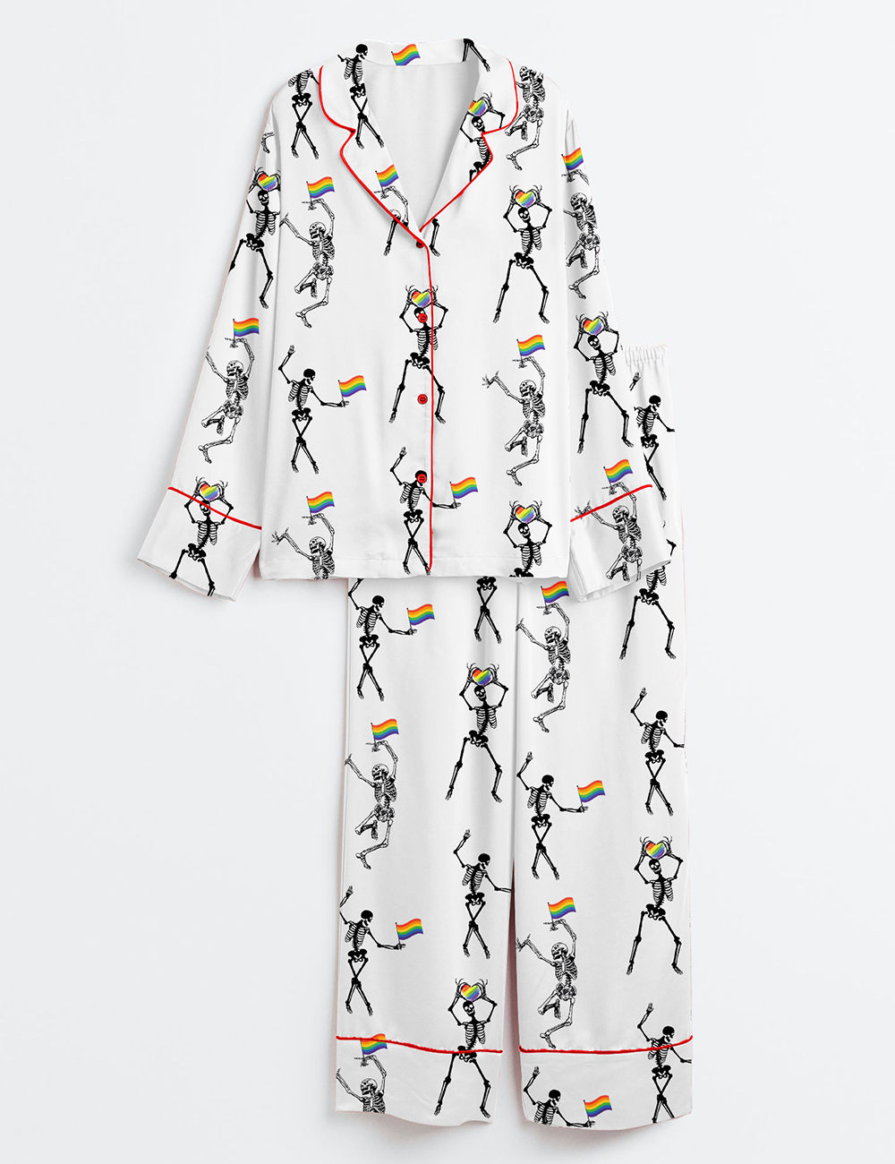 Womenâ€™s Skeleton Pride Rainbow LGBTQ Funny Gay Pride Print Long Sleeve Satin Pajama Set
