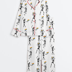 Women's Skeleton Pride Rainbow LGBTQ Funny Gay Pride Print Long Sleeve Satin Pajama Set