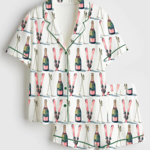 Women's Ski Lover Après Ski Champagne Short Sleeve Satin Pajama Set