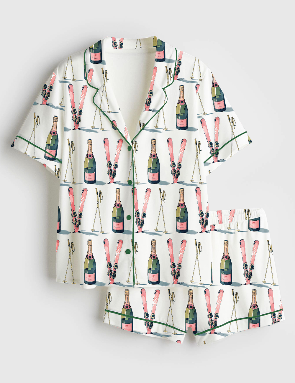 Womenâ€™s Ski Lover AprÃ¨s Ski Champagne Short Sleeve Satin Pajama Set