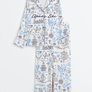 Womenâ€™s Skiing Apres Ski Winter Snow Holiday Long Sleeve Satin Pajama Set