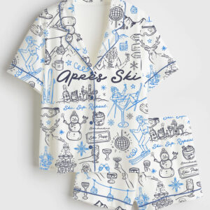 Womenâ€™s Skiing Apres Ski Winter Snow Holiday Short Sleeve Satin Pajama Set