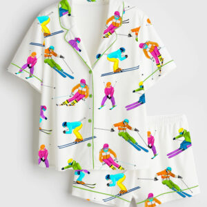 Women's Skiing Life Satin Short Sleeve Pajama Set