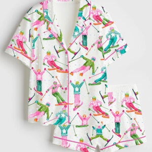 Women's Skiing Winter Vibes Short Sleeve Satin Pajama Set