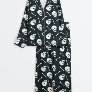 Womenâ€™s Skulls Sketlon Long Sleeve Satin Pajama Set