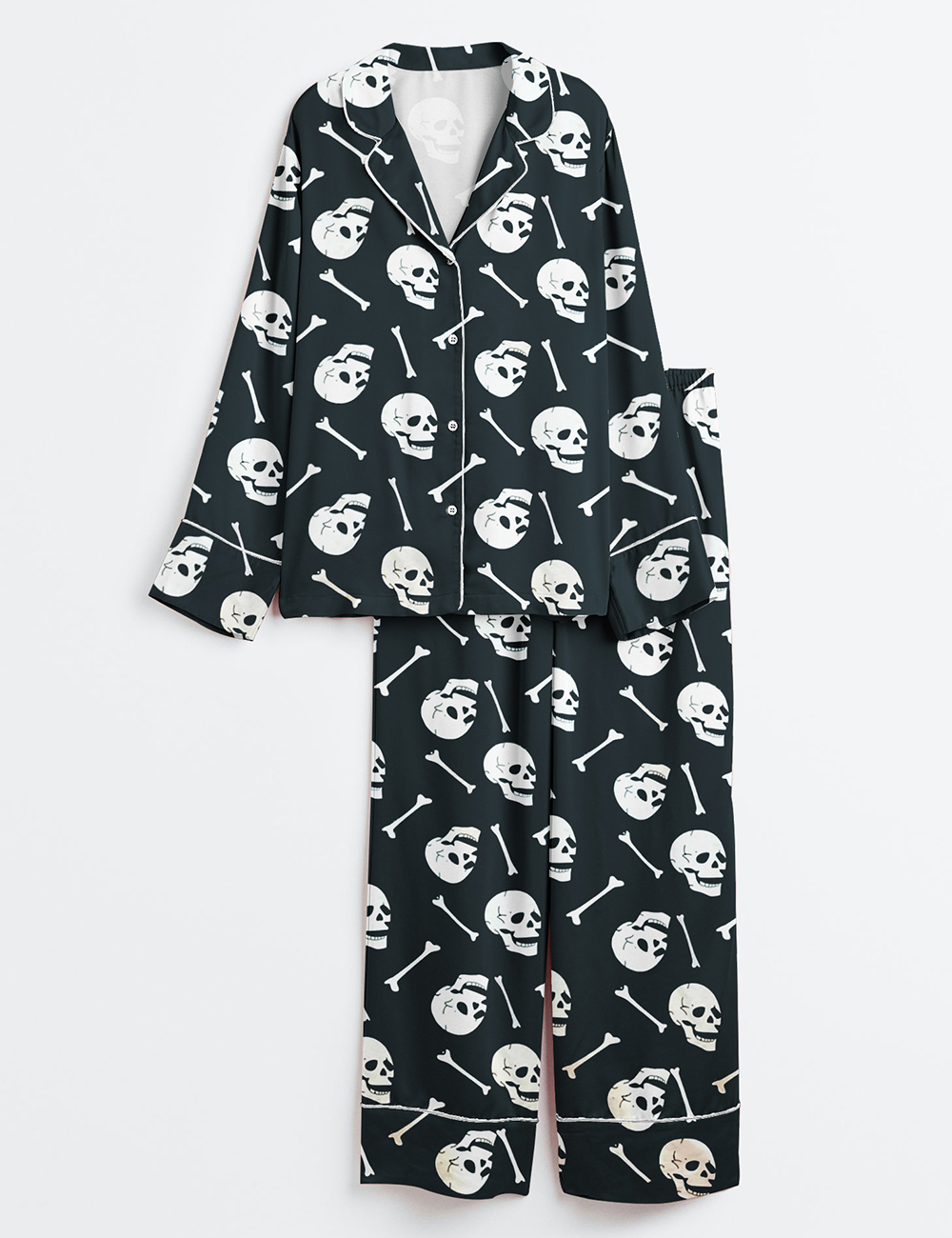 Womenâ€™s Skulls Sketlon Long Sleeve Satin Pajama Set