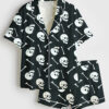 Womenâ€™s Skulls Sketlon Short Sleeve Satin Pajama Set