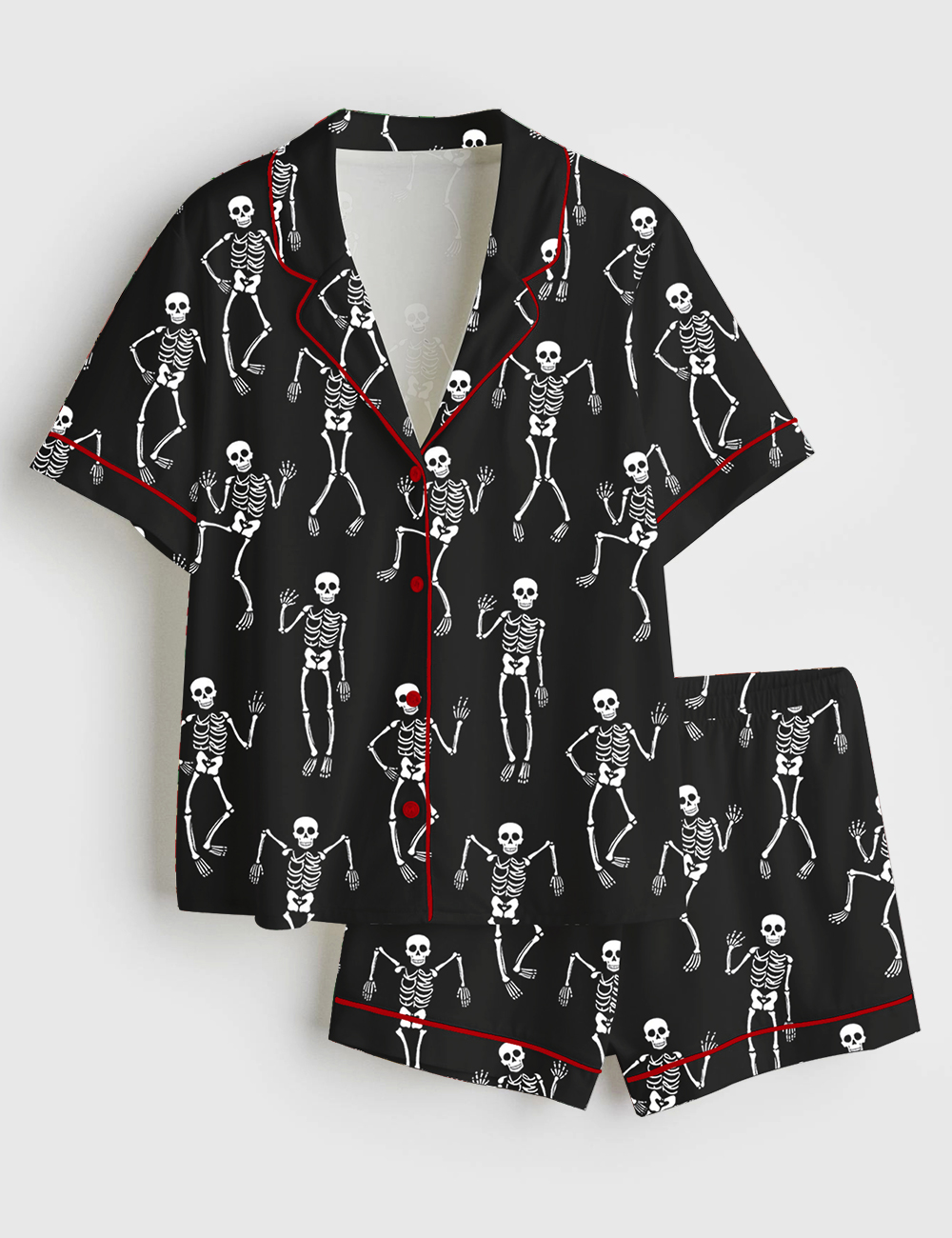 Womenâ€™s Slightly Subtle Halloween Skeleton Candy Spooky Season Short Sleeve Satin Pajama Set