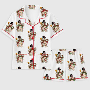 Women's Snowman Christmas Merry Christmas Movies Short Sleeve Pocket Cotton Pajama Set