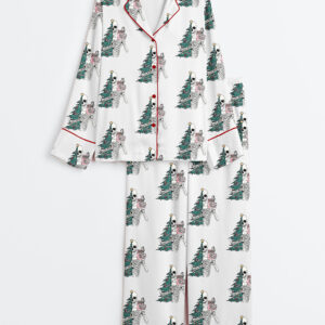 Womenâ€™s Sorta Scary Sorta Merry Christmas Holiday Long Sleeve Satin Pajama Set