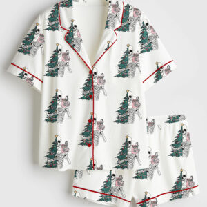 Women's Sorta Scary Sorta Merry Christmas Holiday Short Sleeve Satin Pajama Set