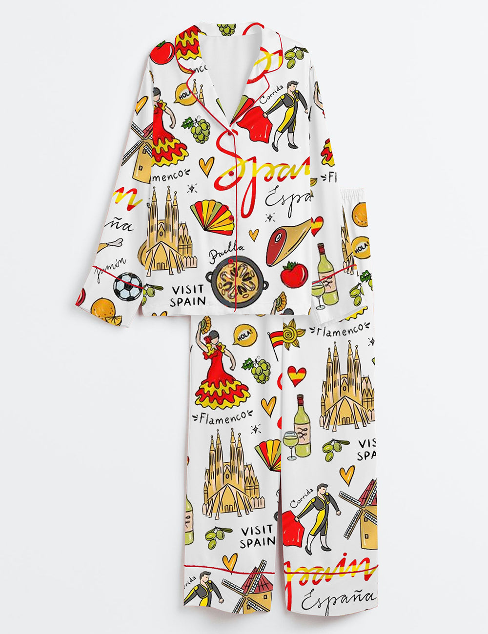 Women's Spain Travel Long Sleeve Satin Pajama Set