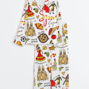 Women's Spain Travel Long Sleeve Satin Pajama Set