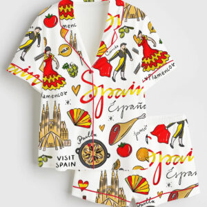 Women's Spain Travel Short Sleeve Satin Pajama Set