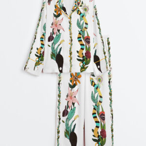 Women's Special Flowers Hands Lips Long Sleeve Satin Pajama Set