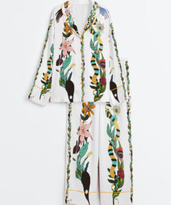 Women's Special Flowers Hands Lips Long Sleeve Satin Pajamas Set