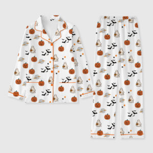 Women's Spirit Halloween Pumpkin Boo Long Sleeve Pocket Cotton Pajama Set