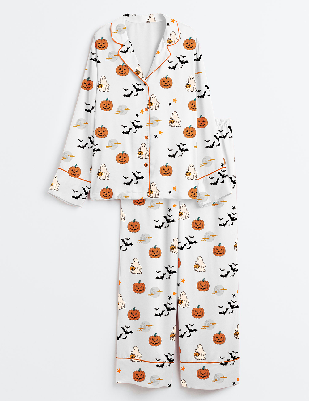 Womenâ€™s Spirit Halloween Pumpkin Boo Long Sleeve Satin Pajama Set