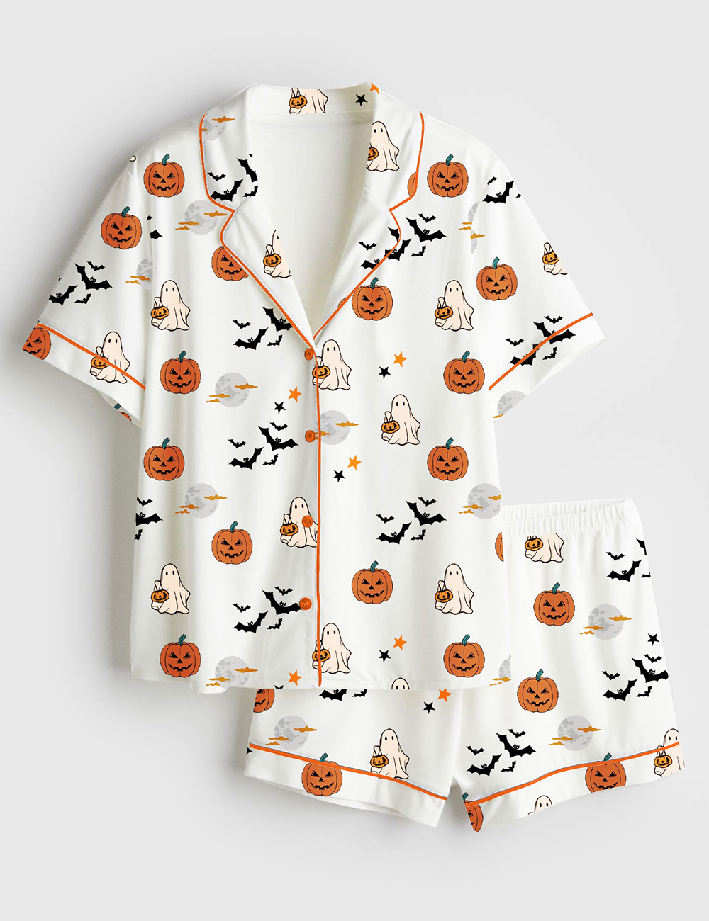 Womenâ€™s Spirit Halloween Pumpkin Boo Short Sleeve Satin Pajama Set