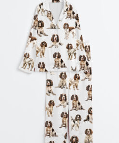 Women's Springer Spaniel Dog Lover Long Sleeve Satin Pajamas Set