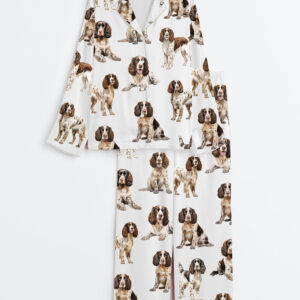 Women's Springer Spaniel Dog Lover Long Sleeve Satin Pajamas Set
