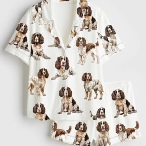 Women's Springer Spaniel Dog Lover Short Sleeve Satin Pajama Set