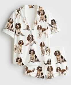 Women's Springer Spaniel Dog Lover Short Sleeve Satin Pajama Set