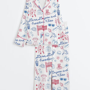 Womenâ€™s Stars Stripes And Freedom Vibes 4th Of July Patriotic America Print Long Sleeve Satin Pajama Set