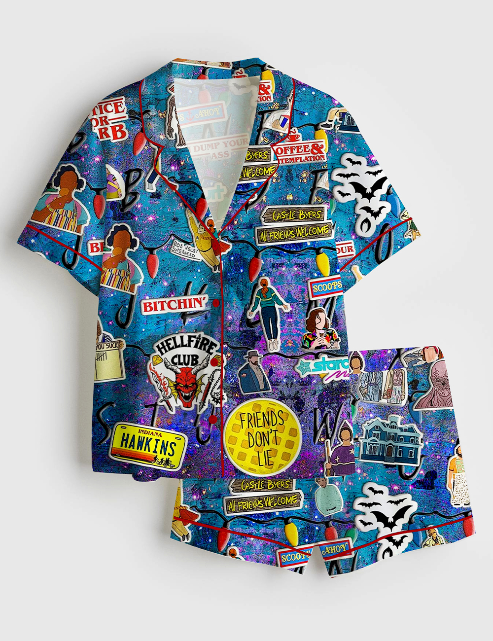 Womenâ€™s Strange Things Parody Short Sleeve Satin Pajama Set