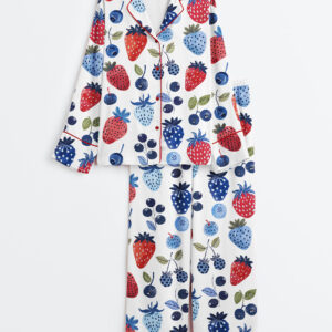 Women's Strawberry Cottagecore Summer Blueberry The 4th Of July Long Sleeve Satin Pajamas Set