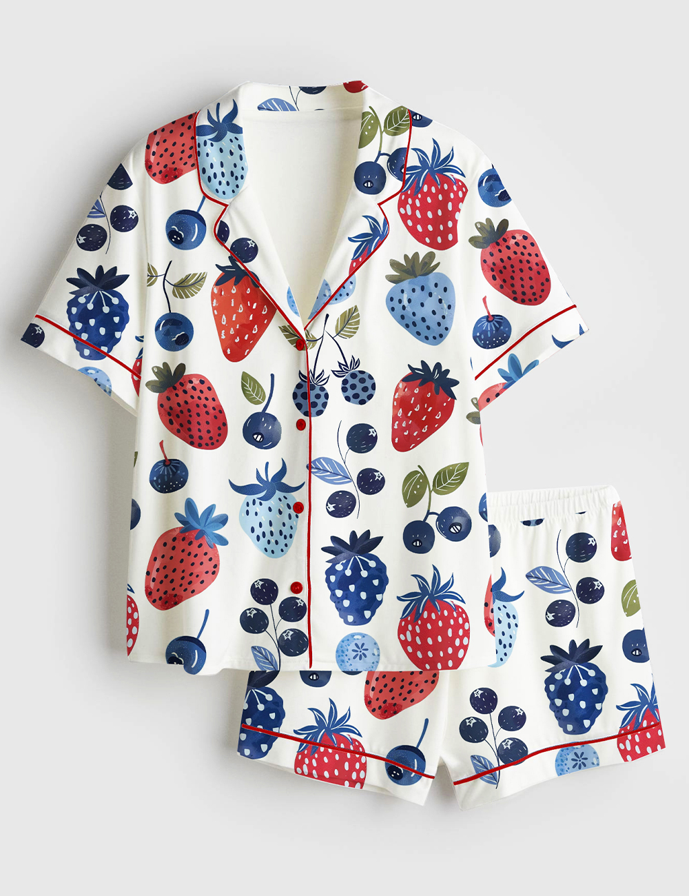 Womenâ€™s Strawberry Cottagecore Summer Blueberry The 4th Of July Short Sleeve Satin Pajama Set