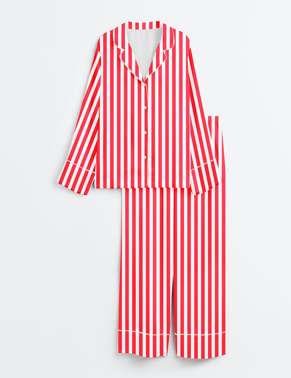 Women's Stripe Classic Long Sleeve Satin Pajama Set - Image 2