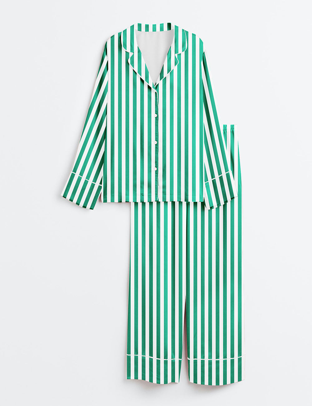 Women's Stripe Classic Long Sleeve Satin Pajama Set - Image 3