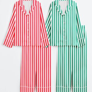 Women's Stripe Classic Long Sleeve Satin Pajama Set