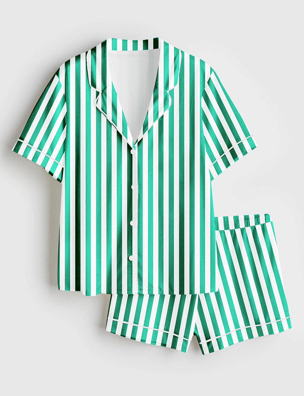 Women's Stripe Classic Short Sleeve Satin Pajama Set - Image 3