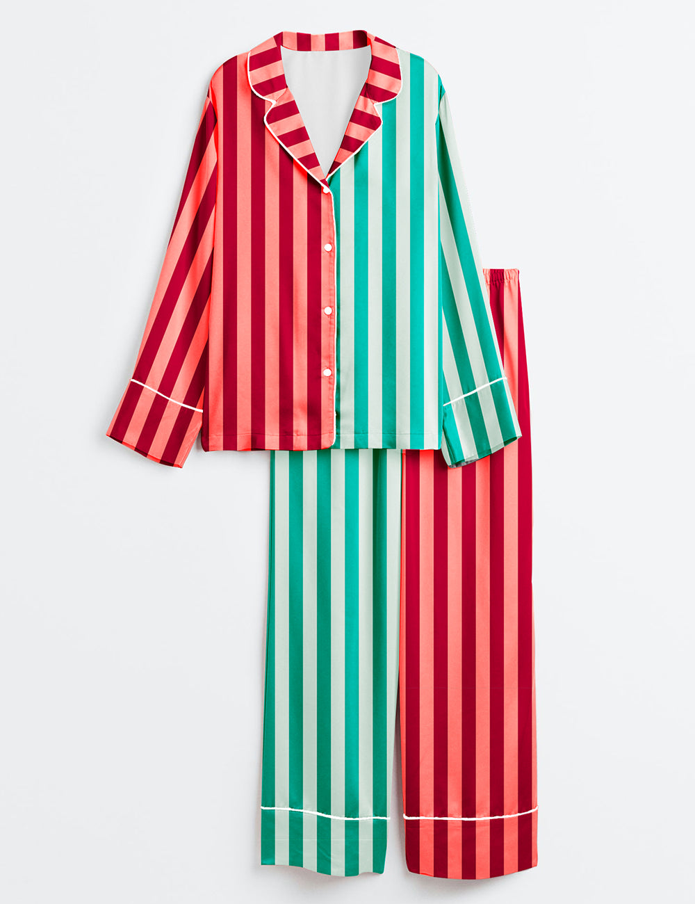 Women's Stripe Print Long Sleeve Satin Pajama Set