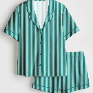 Women's Stripe Print Short Sleeve Satin Pajama Set