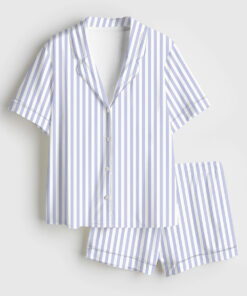 Women's Stripe Print Short Sleeve Satin Pajamas Set