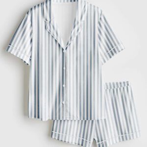 Women's Stripe Short Sleeve Satin Pajamas Set