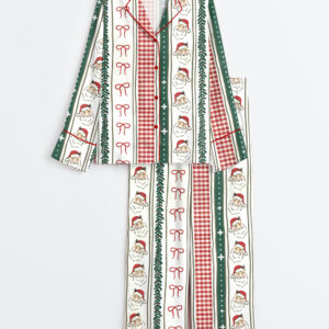 Women's Striped Christmas Vintage Santa Stripe Check Long Sleeve Satin Pajamas Set