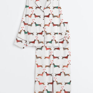 Women's Stylish Dachshund Dog Long Sleeve Satin Pajama Set