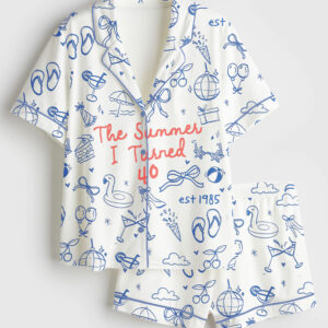 Women's Summer 40th Birthday Trip Short Sleeve Satin Pajama Set