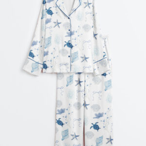 Women's Summer Beach Ocean Coastal Summer Nautical Turtle Conch Bow Long Sleeve Satin Pajamas Set