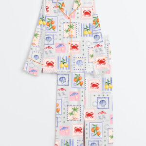 Women's Summer Beach Travel Long Sleeve Satin Pajama Set