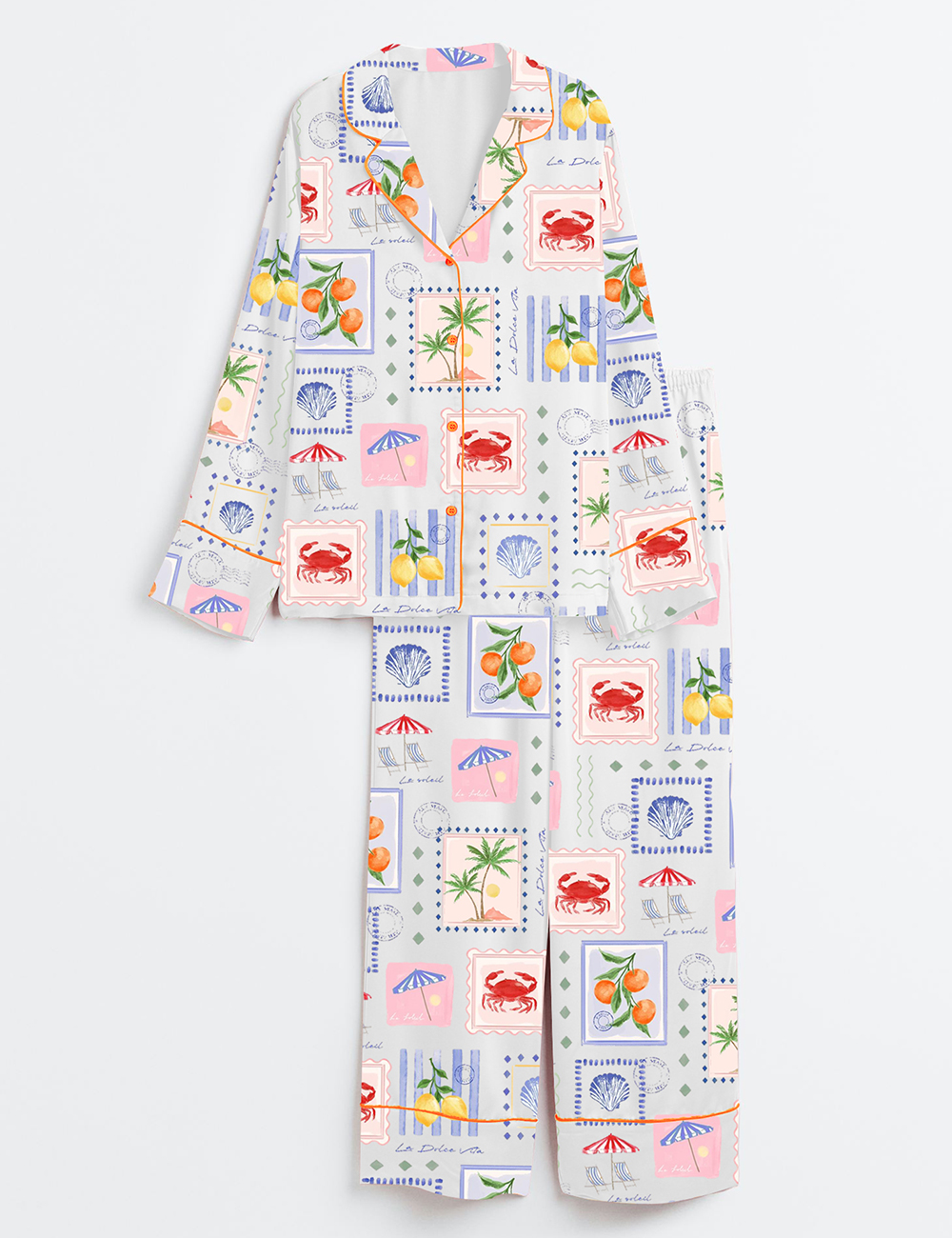 Womenâ€™s Summer Beach Travel Long Sleeve Satin Pajama Set